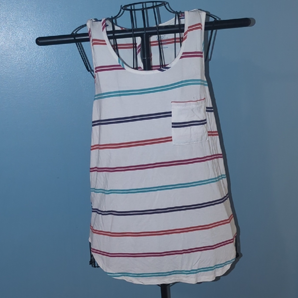 Market & Spruce White Tank Top with Colorful Stripes